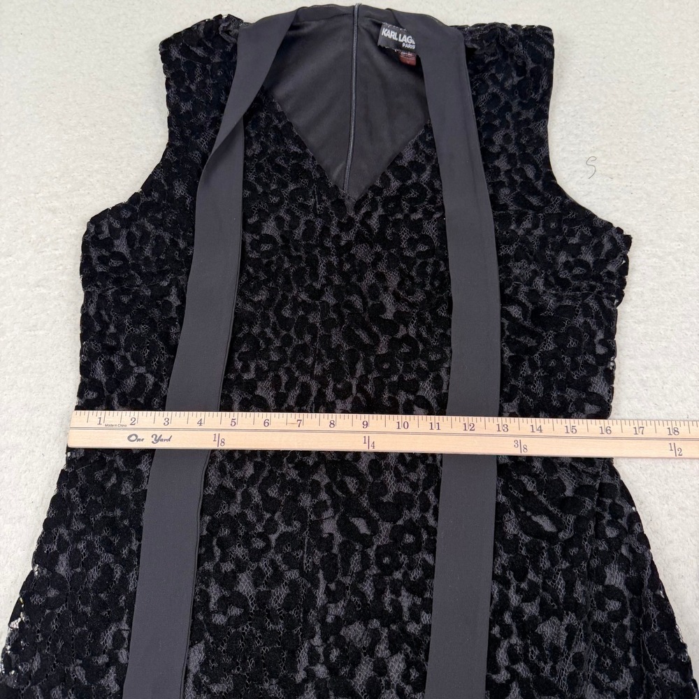 Karl Lagerfeld Paris Velvet Burnout Shift Dress Sz 12 Black Tie Neck Sleeveless - Picture 8 of 11